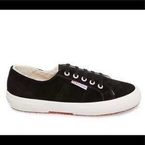 Superga Black Suede Fleece Lined Laceup Shoes